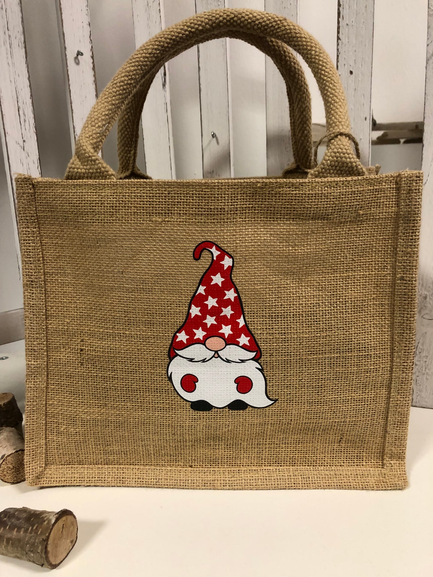 Nachhaltige Jute-Tasche mit Weihnachtswichtel Motiv (Kopie)