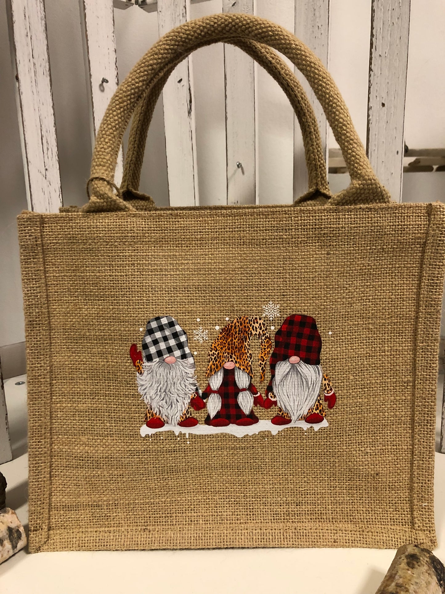 Nachhaltige Jute-Tasche mit Weihnachtswichtel Motiv (Kopie)